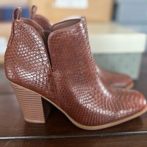 Sun + Stone Brown Ankle Boots with Snakeskin Texture